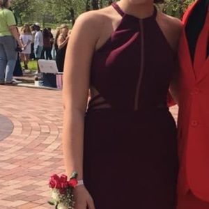 Maroon backless prom dress